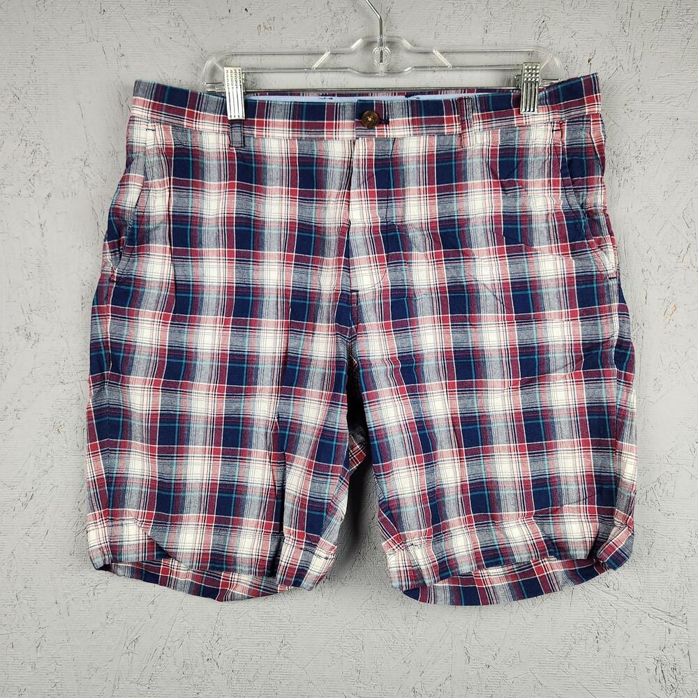 Brooks Brothers Shorts Mens 36 Red Blue Plaid Chino Golf Pockets Lightweight